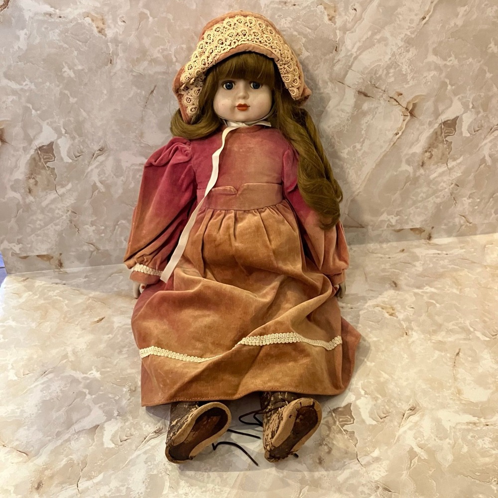 Vintage 24" Jue Jang Handicraft Bisque Porcelain Doll musical turn key